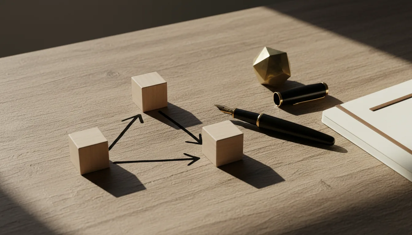 Vista cenital editorial de pantalla con dashboard de plantillas sobre escritorio oscuro.