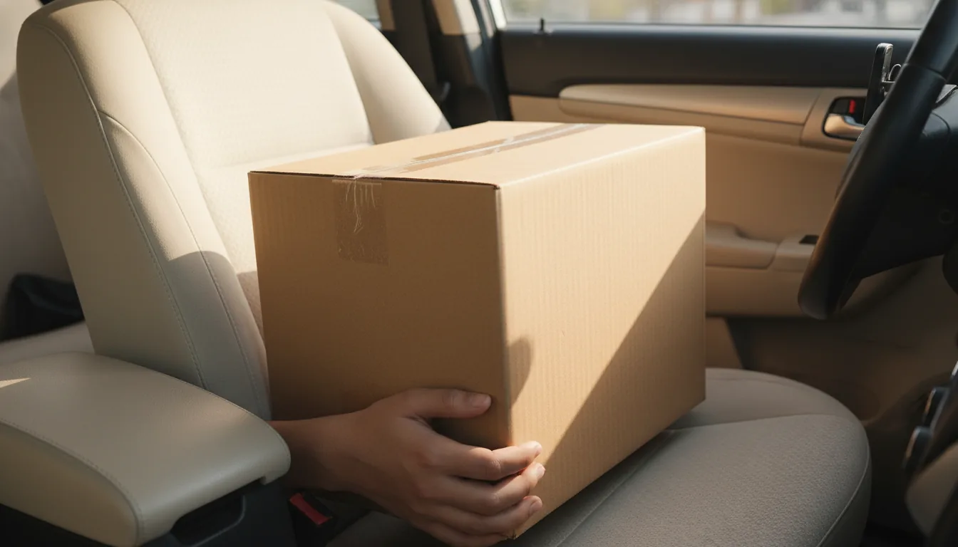 Vista cenital editorial de un escritorio oscuro con cuaderno de cuentas, calculadora, llaves de coche y monedas. Iluminación tenue azul.