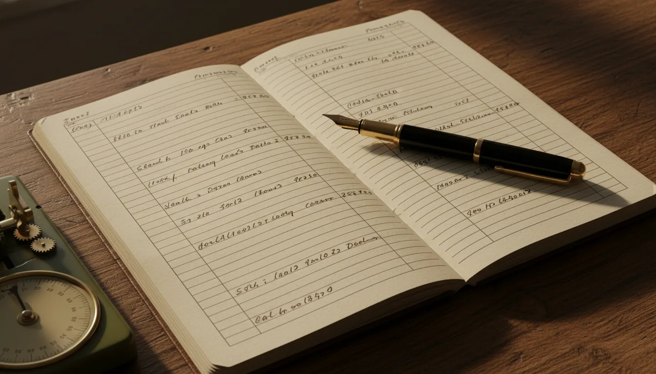 Calculadora con monedas sobre escritorio oscuro.