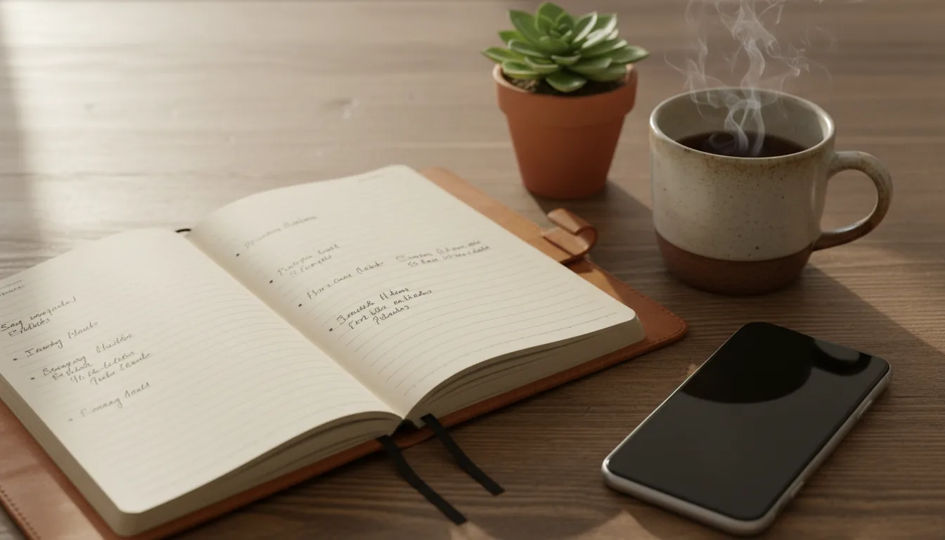 Persona trabajando con auriculares y portátil en escritorio oscuro.